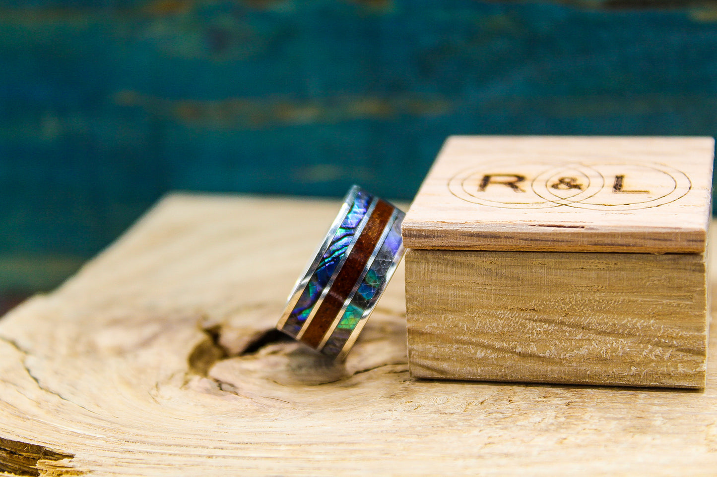 Abalone Ring - Sterling Silver Ring with Abalone and Mahogany - Men's Wedding Band