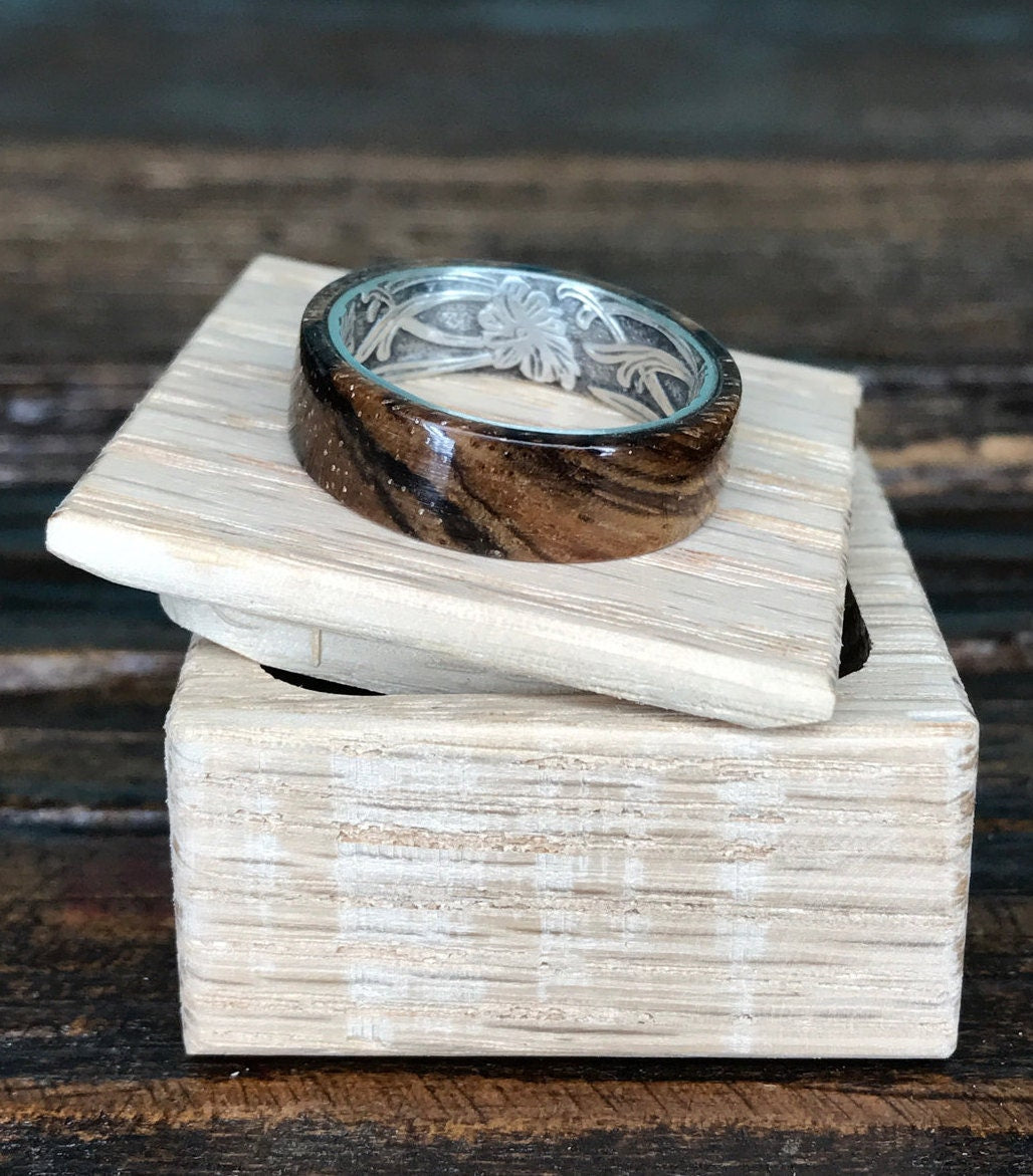 Silver Ring, Sterling Silver Ring, Wood Ring, Wooden Ring, Wedding Ring, Zebrawood Ring, Mens Ring, Womens Ring, Mens Wedding Ring, Handmade