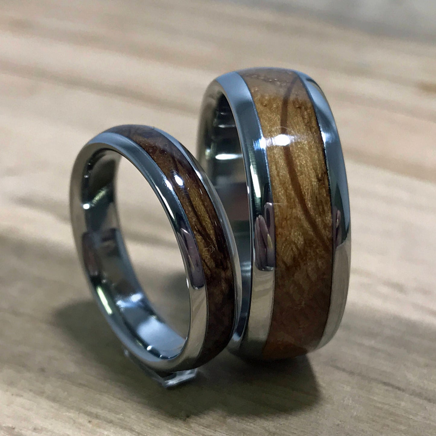 Titanium Rings, Wood Rings, Wedding Band Set, Charred Oak Whiskey Barrel Ring, Mens Ring, Womens Ring, Handmade Ring, Mens Wedding Ring