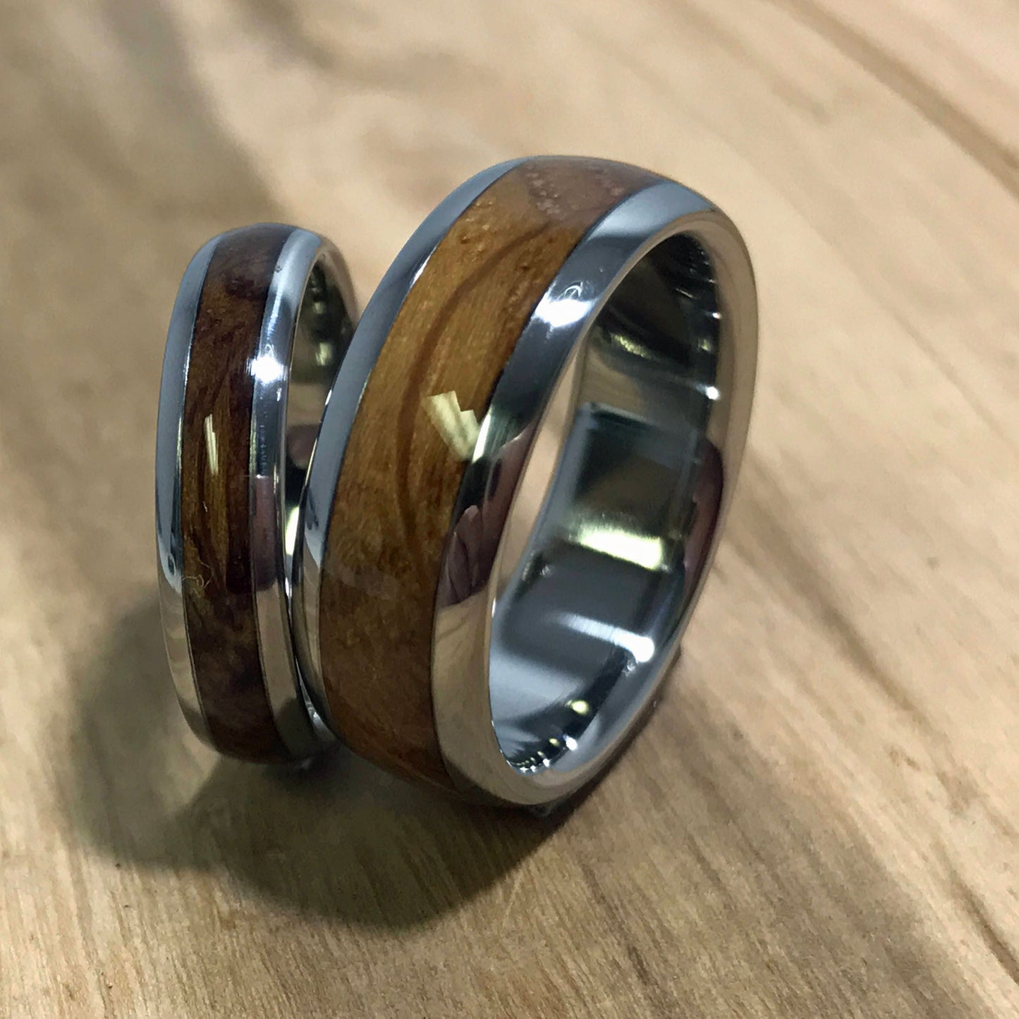 Titanium Rings, Wood Rings, Wedding Band Set, Charred Oak Whiskey Barrel Ring, Mens Ring, Womens Ring, Handmade Ring, Mens Wedding Ring