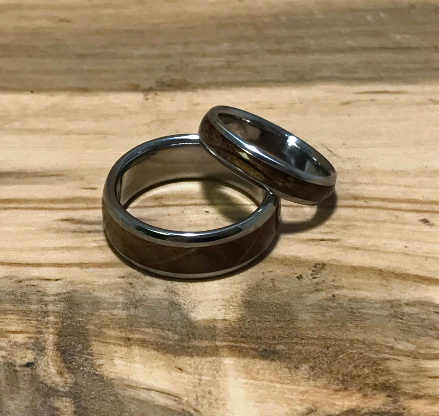 Titanium Rings, Wood Rings, Wedding Band Set, Charred Oak Whiskey Barrel Ring, Mens Ring, Womens Ring, Handmade Ring, Mens Wedding Ring