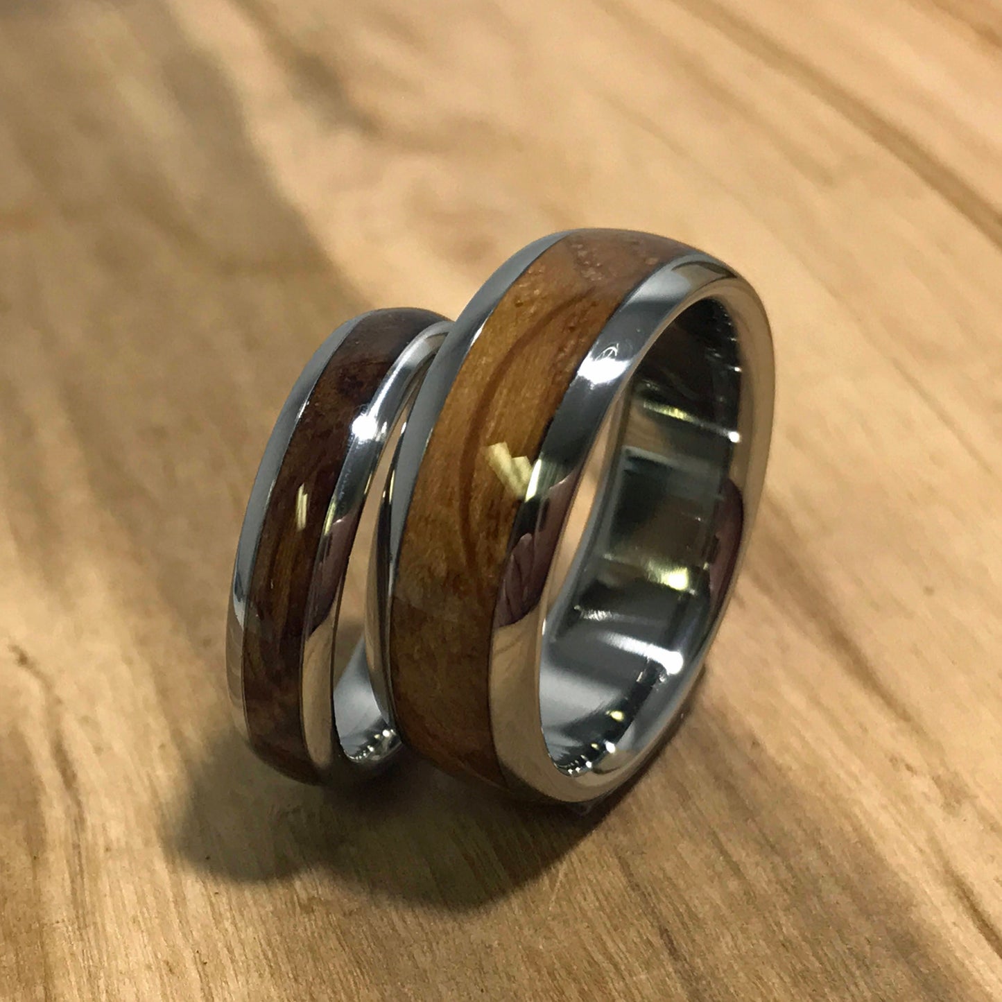 Titanium Rings, Wood Rings, Wedding Band Set, Charred Oak Whiskey Barrel Ring, Mens Ring, Womens Ring, Handmade Ring, Mens Wedding Ring