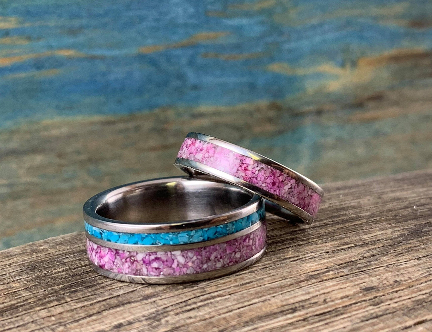 Sugilite rings - His and Hers Matching Ring Set- Mens Wedding Band Turquoise