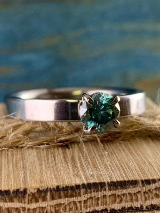 Dainty Titanium blue green Moissanite Ring