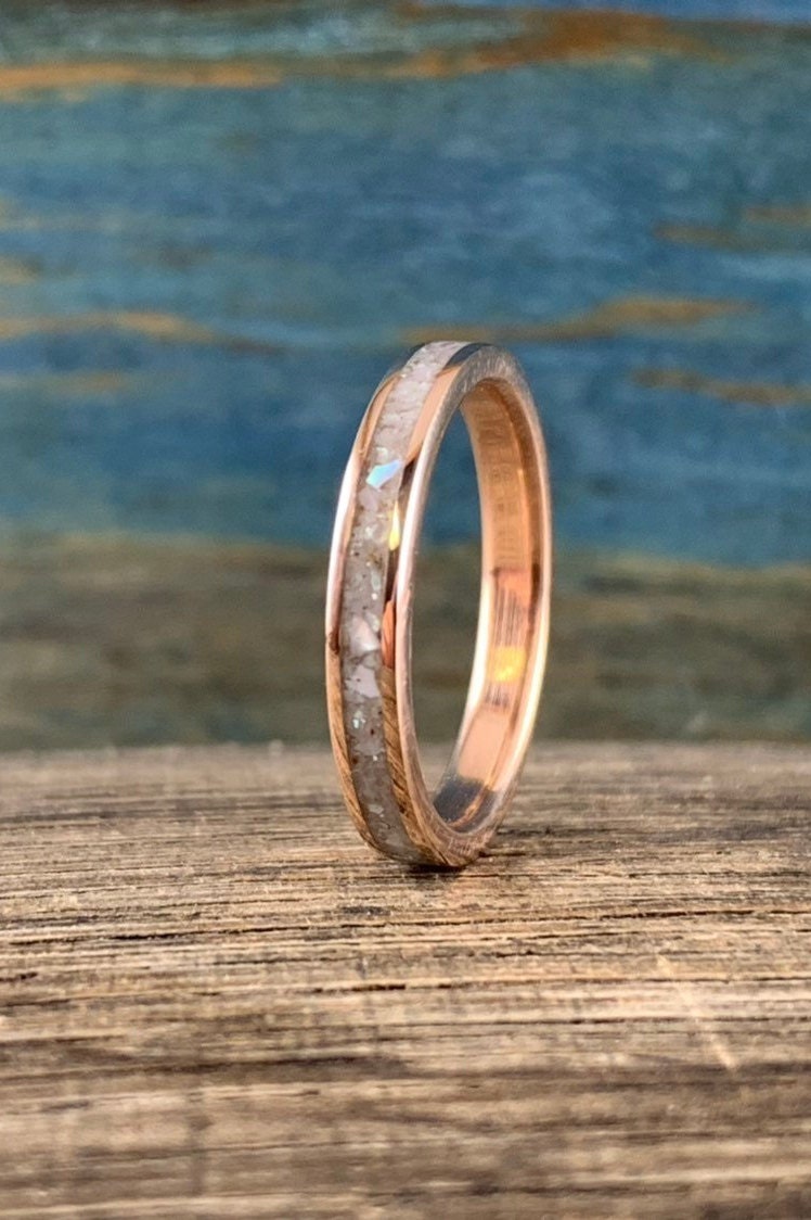 Pearl Ring Rose Gold 10k - Dainty Wedding Ring - Gold Engagement Ring - Wedding Band Womens