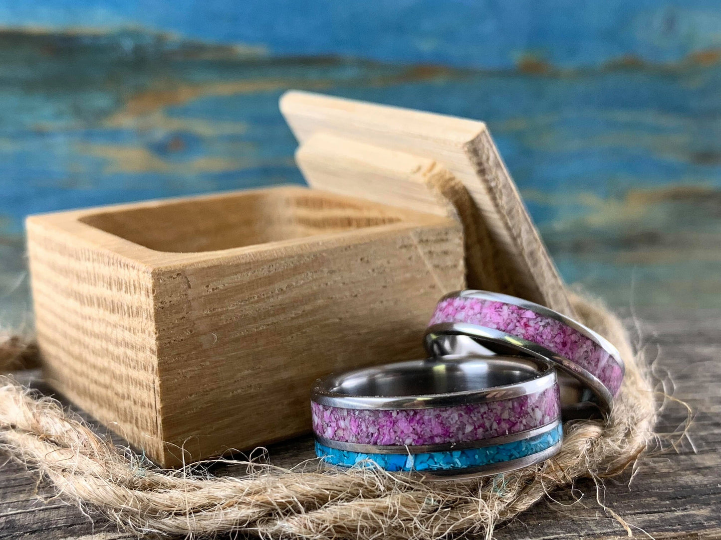 Sugilite rings - His and Hers Matching Ring Set- Mens Wedding Band Turquoise