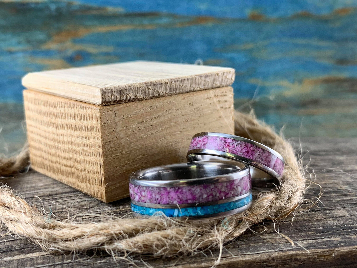 Sugilite rings - His and Hers Matching Ring Set- Mens Wedding Band Turquoise