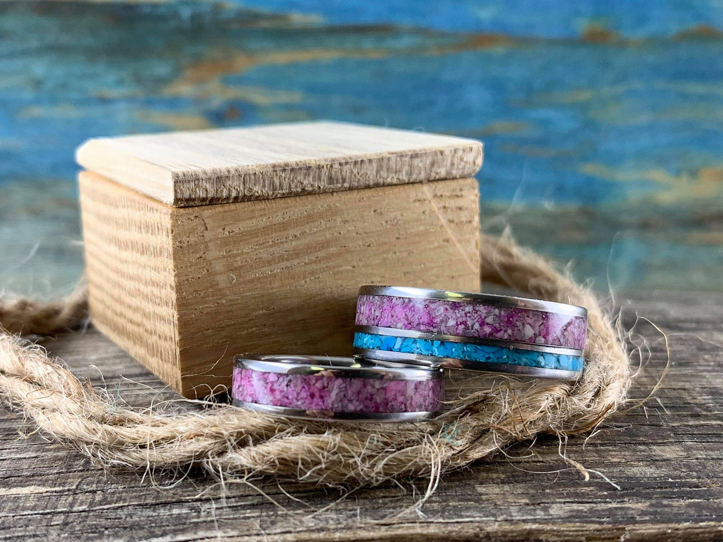 Sugilite rings - His and Hers Matching Ring Set- Mens Wedding Band Turquoise