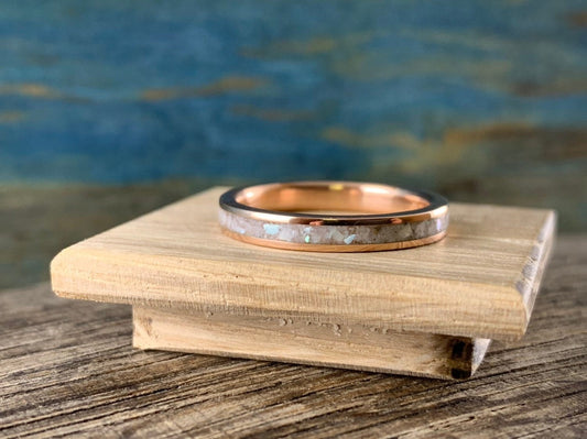 Pearl Ring Rose Gold 10k - Dainty Wedding Ring - Gold Engagement Ring - Wedding Band Womens