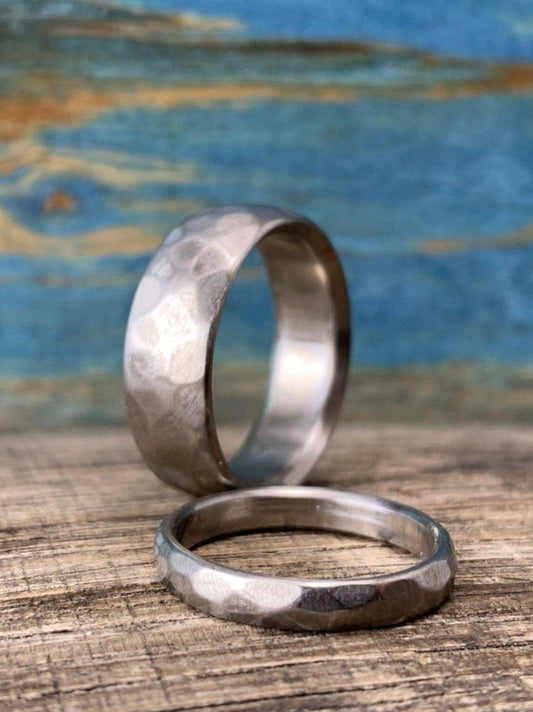 Distressed Titanium Wedding Rings Set