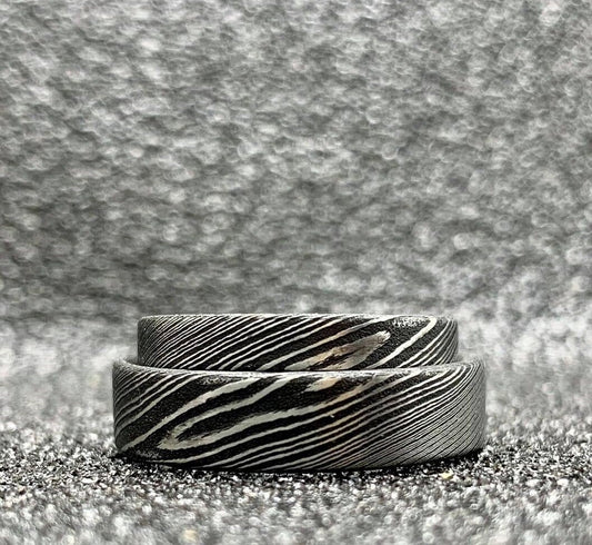 Custom Handcrafted Damascus Steel Wedding Bands - His and Hers Matching Couples Ring Set - Mens Wedding Band Womens