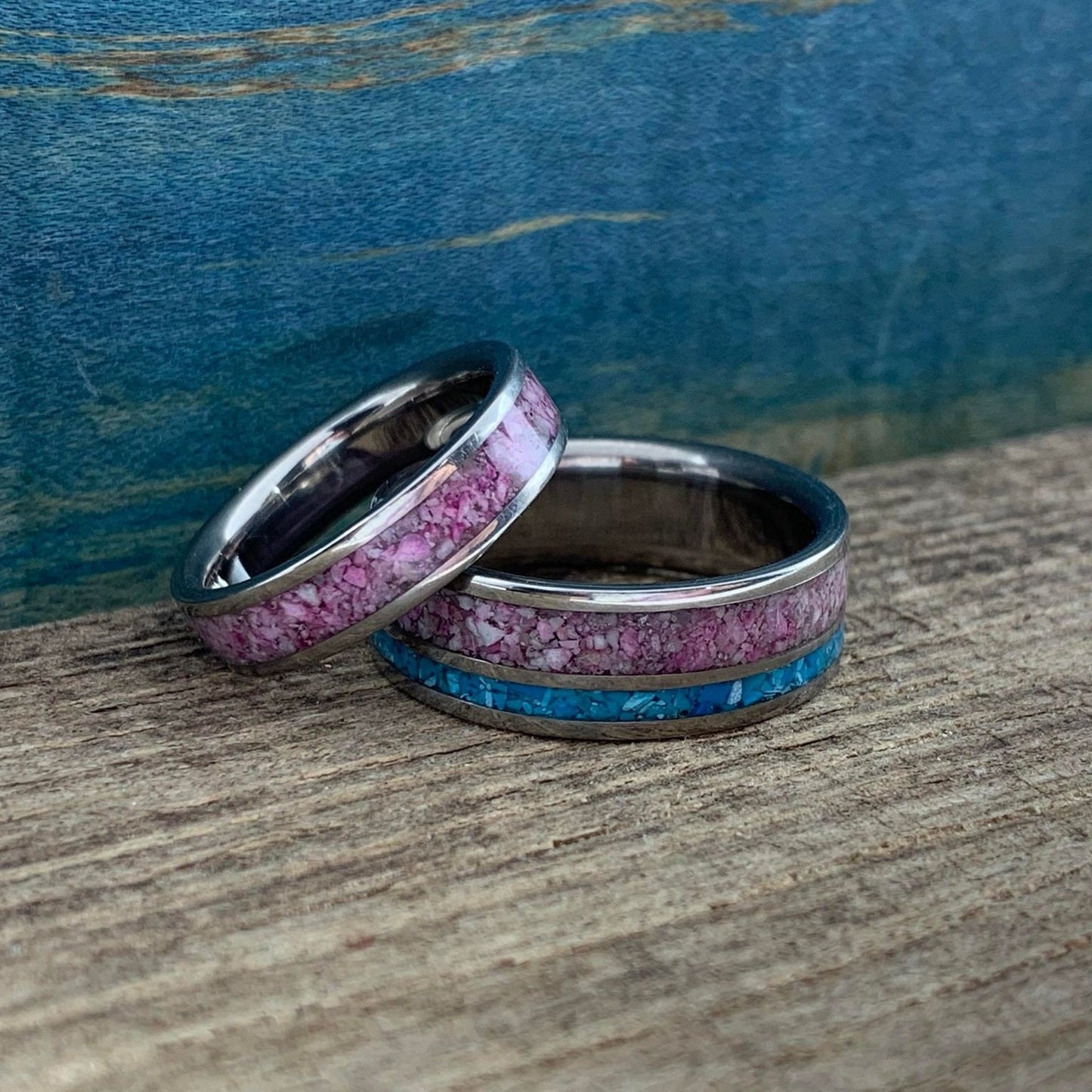 Sugilite and Turquoise Couples Wedding Band Set