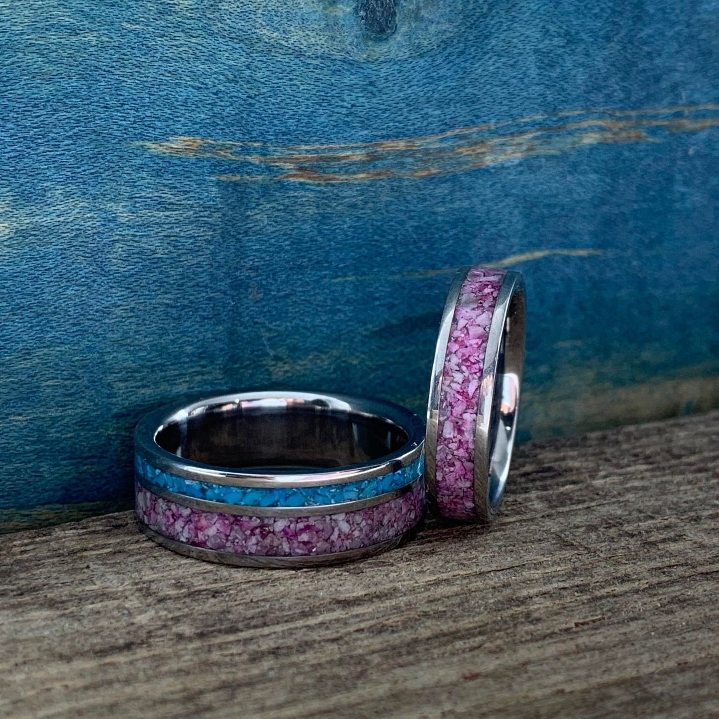Sugilite and Turquoise Couples Wedding Band Set