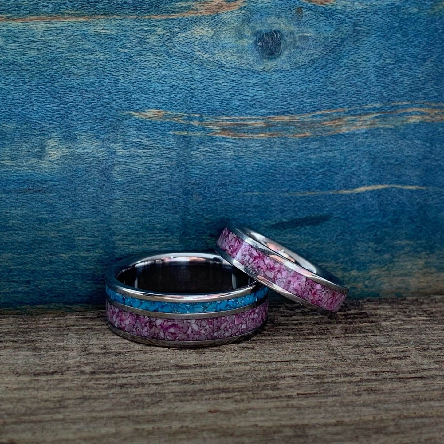Sugilite and Turquoise Couples Wedding Band Set