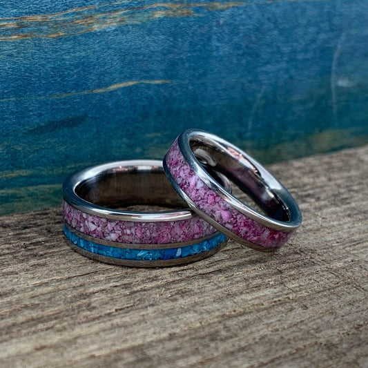 Sugilite and Turquoise Wedding Band Set