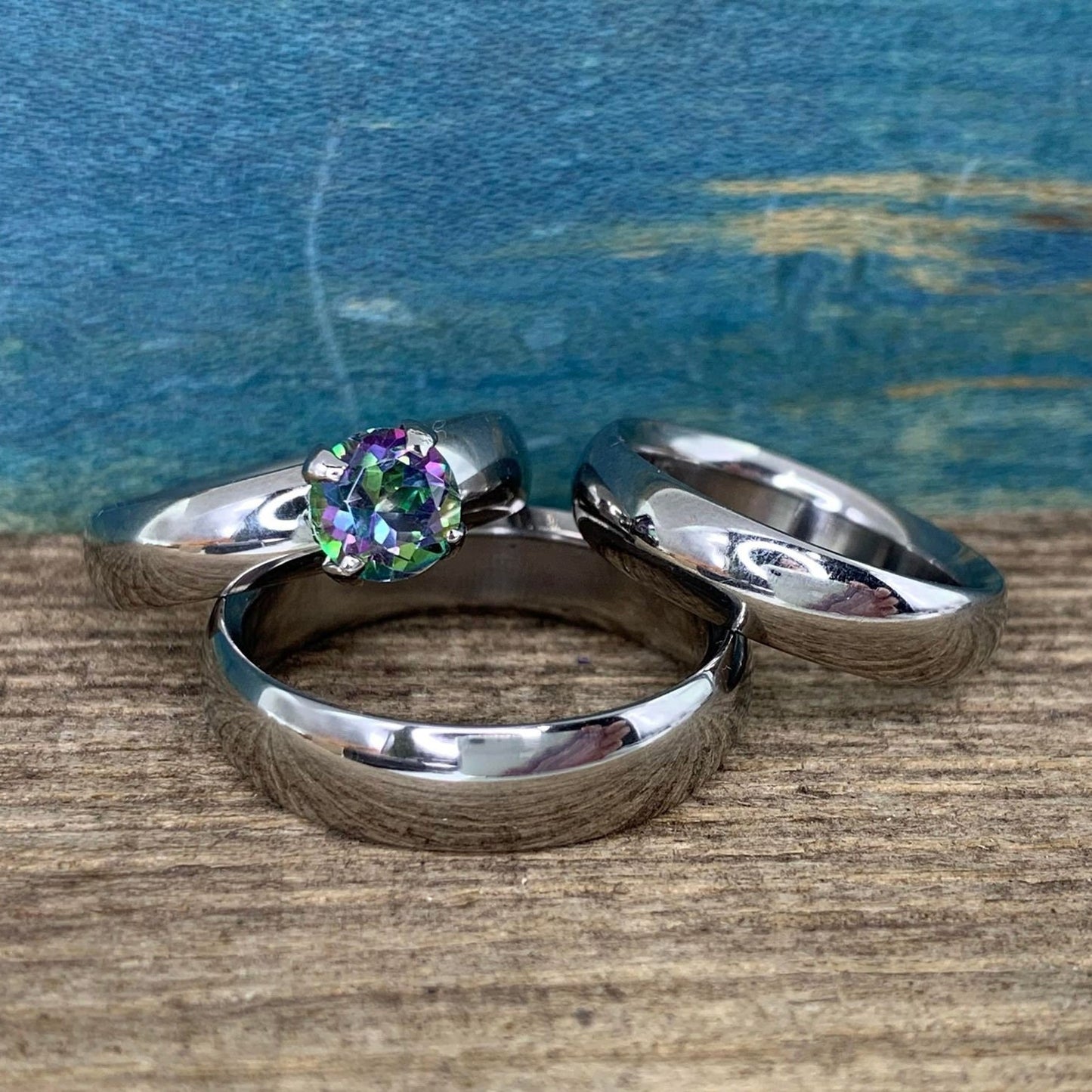Mystic Topaz Wedding Rings Set - Matching His and Hers Couples Rings