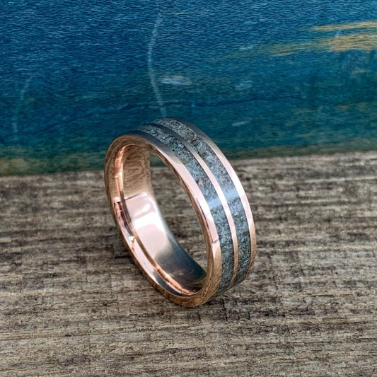 Men's Rose Gold and Moss Agate Ring - Moss Agate Ring for Him - Rose Gold Men's Wedding Band