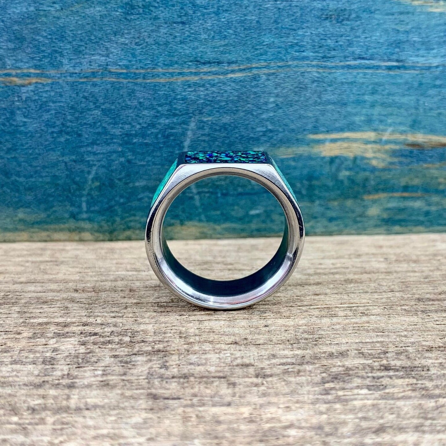 The Odhrán - Men's Titanium Ring with Green Opal - Opal Ring for Men - Green Opal Wedding Band - Men's Signet Ring