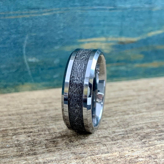 Unique Meteorite Ring For Him - Custom made Tungsten and Meteorite Ring - Mens Wedding Band - 8mm Men's Ring