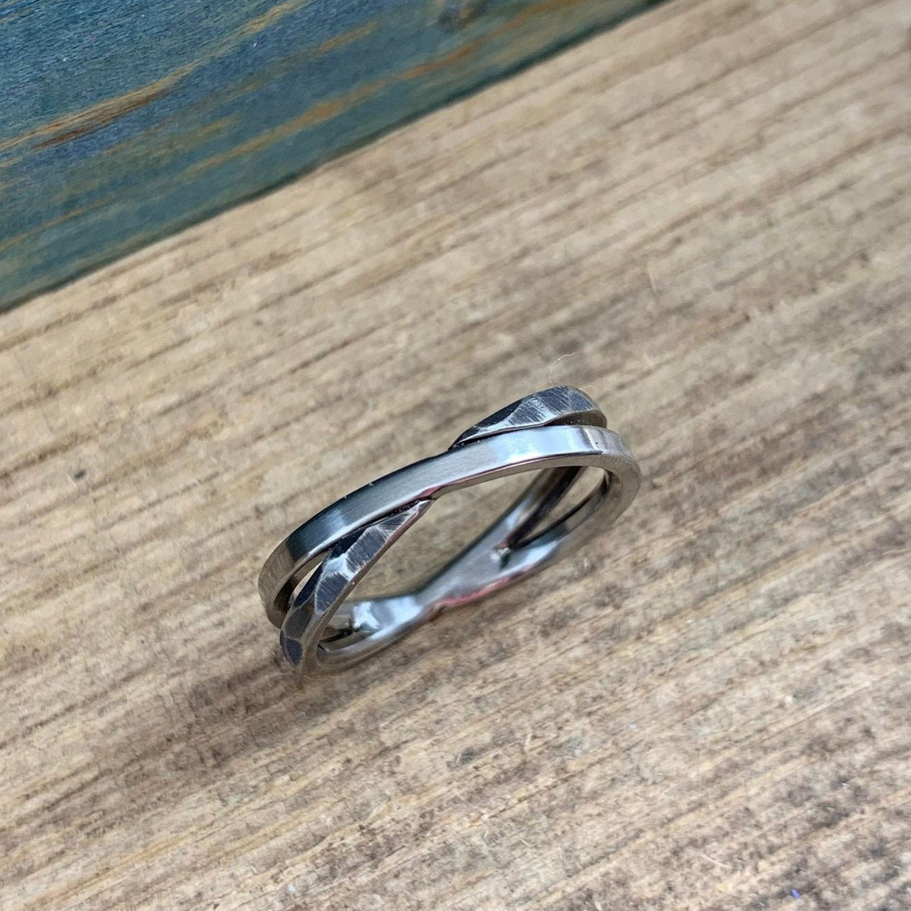 Star Crossed - Textured Crossover Titanium Ring for Women - Criss Cross Ring for Her