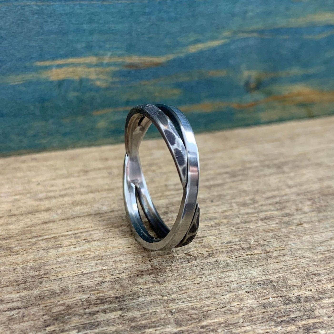 Star Crossed - Textured Crossover Titanium Ring for Women - Criss Cross Ring for Her
