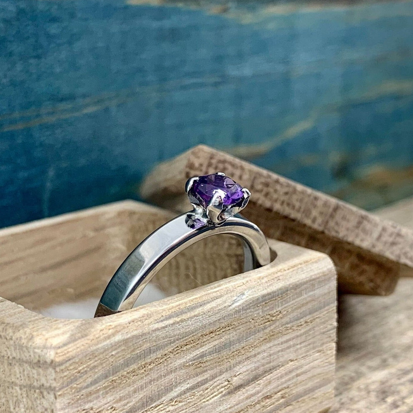 Titanium and Amethyst Engagement Ring
