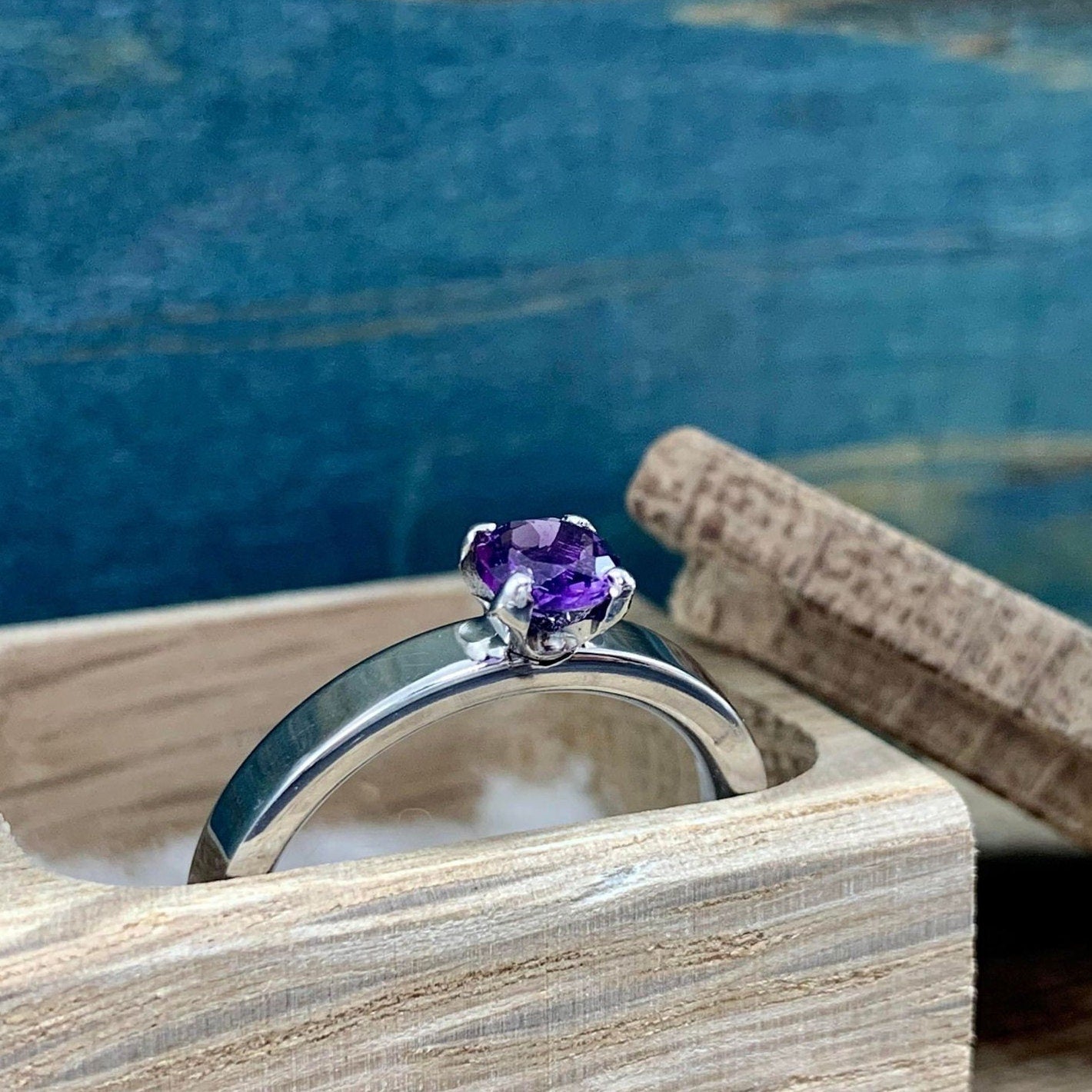 Titanium and Amethyst Engagement Ring