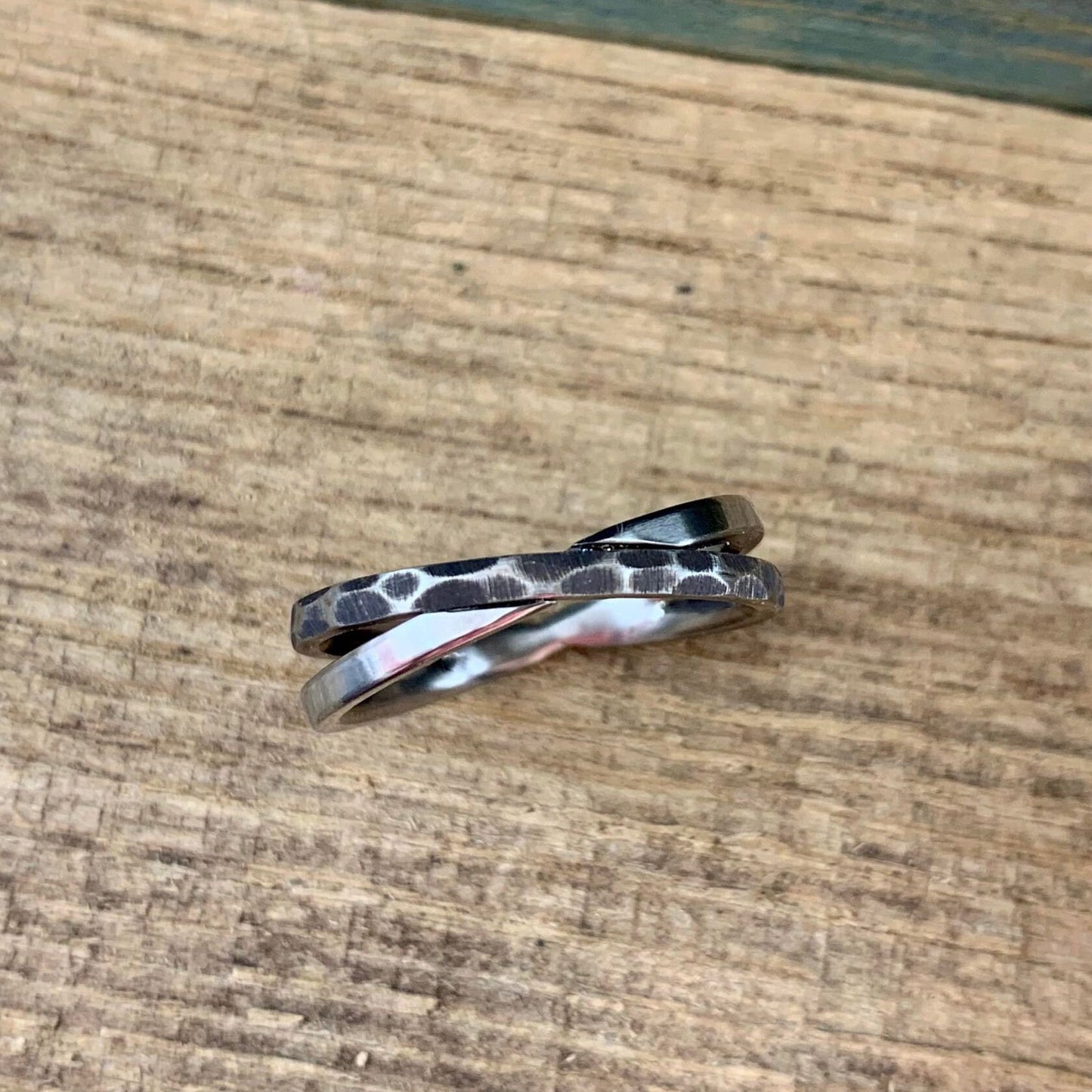 Star Crossed - Textured Crossover Titanium Ring for Women - Criss Cross Ring for Her