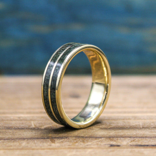 Men's 10k Gold and Moss Agate Ring - Moss Agate Ring for Him - Yellow Gold Men's Wedding Band