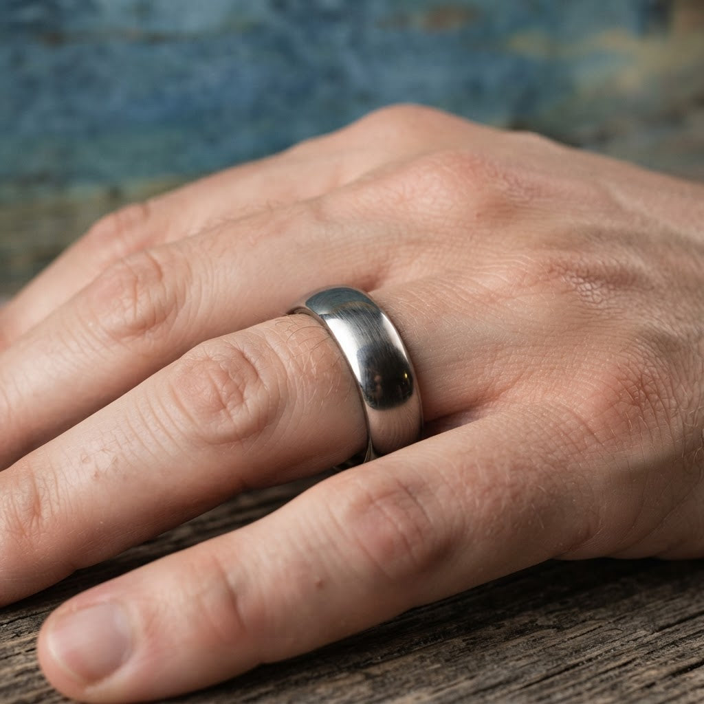 Custom sized plain titanium ring showing clean profile and smooth contour