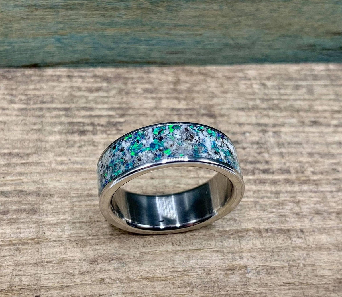 Opal Engagement Ring - Men's Titanium Wedding Band with Granite - Engraved __etsy:8275304887