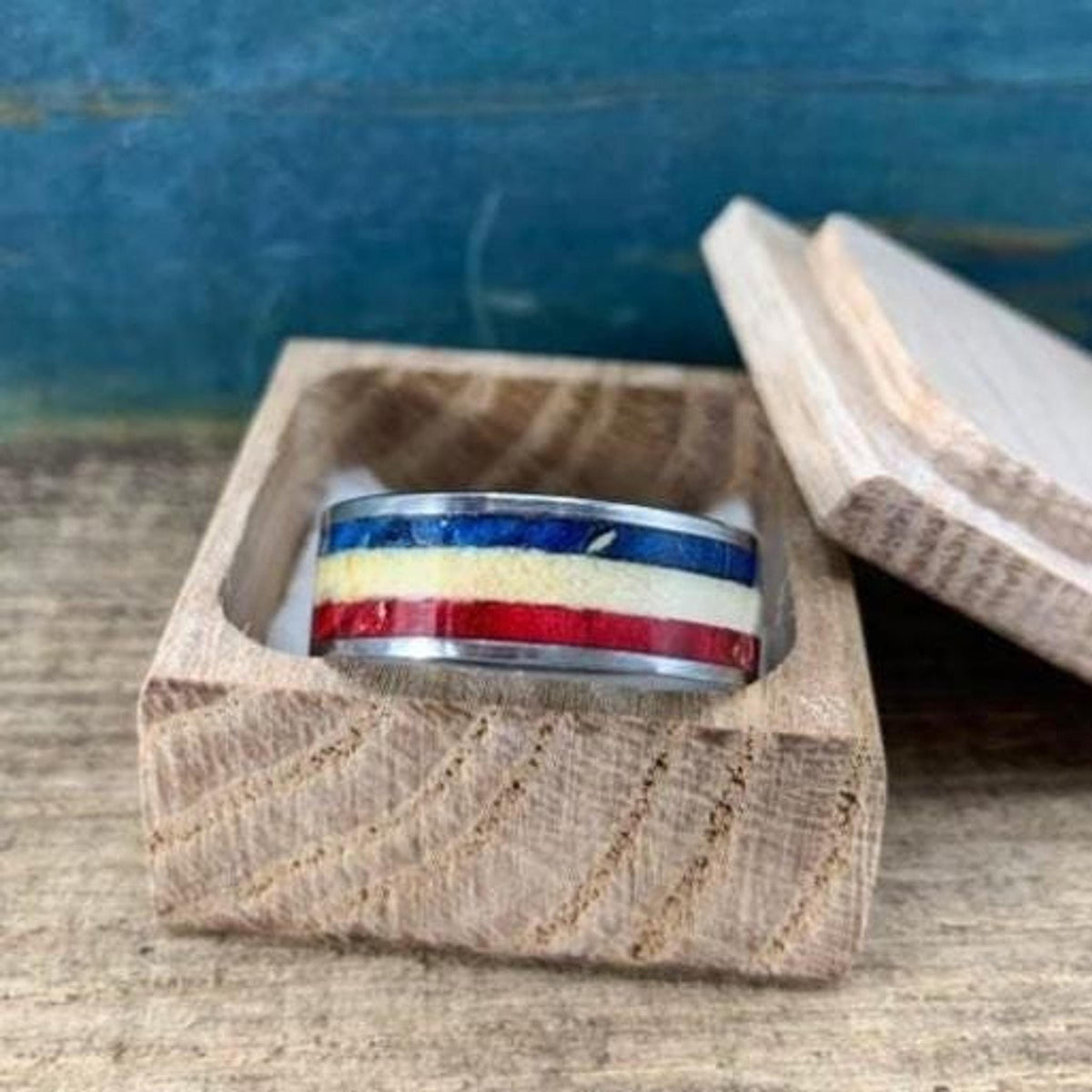 Patriotic Wedding Band for Men - Custom Red, White, and Blue Wood Ring - Engraved __etsy:8208510210