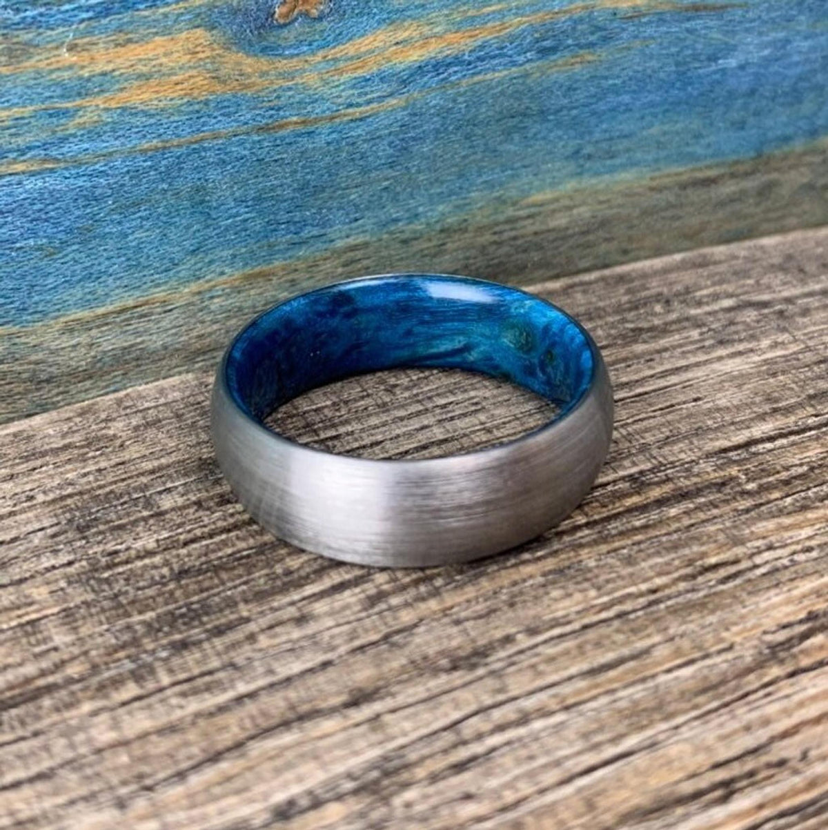Wood Ring for Men -Titanium and Blue Box Elder - Wedding Band __etsy:8227592484