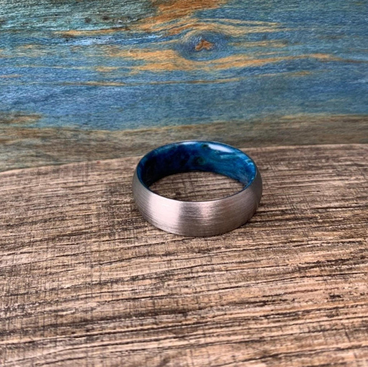 Wood Ring for Men -Titanium and Blue Box Elder - Wedding Band __etsy:8227592980