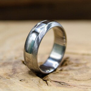 Modern Wedding Band - Two Toned Titanium Wedding Ring - Custom Engraving - Simple Wedding Band