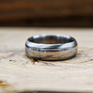 Modern Wedding Band - Two Toned Titanium Wedding Ring - Custom Engraving - Simple Wedding Band