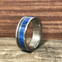 Men's Wedding Band - Titanium Ring with Meteorite and Blue Wood Inlays - Personalizable