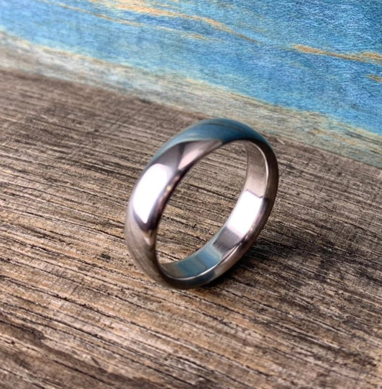 Modern Wedding Band - Titanium Wedding Ring Men's - Custom Engraving - Simple Mens' Wedding Band