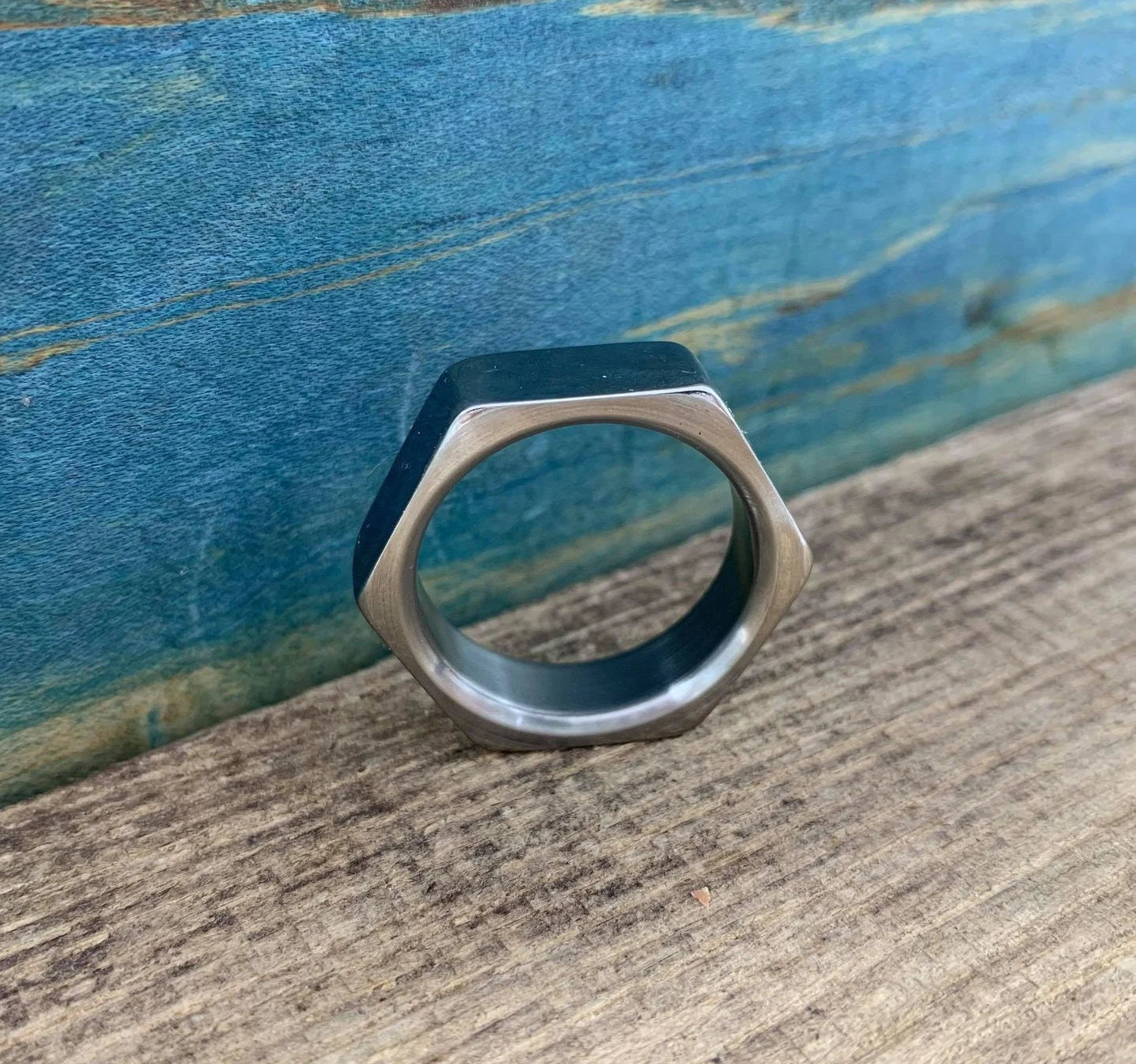Handcrafted Titanium Hex Nut Ring – Unique Wedding Band