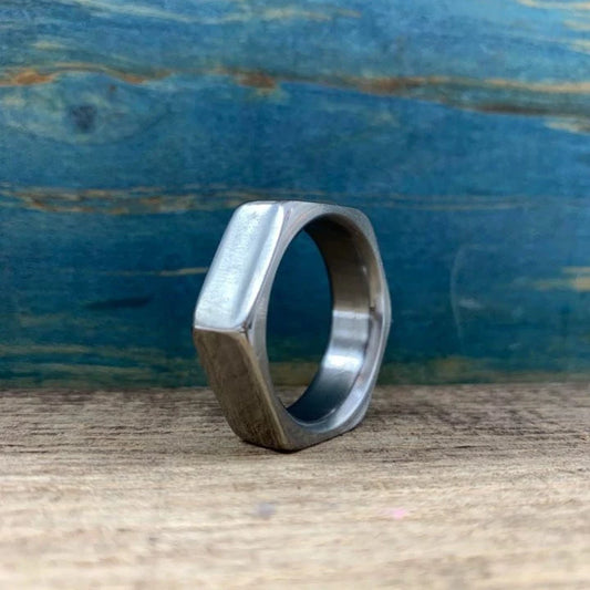 Handcrafted Titanium Hex Nut Ring – Unique Wedding Band