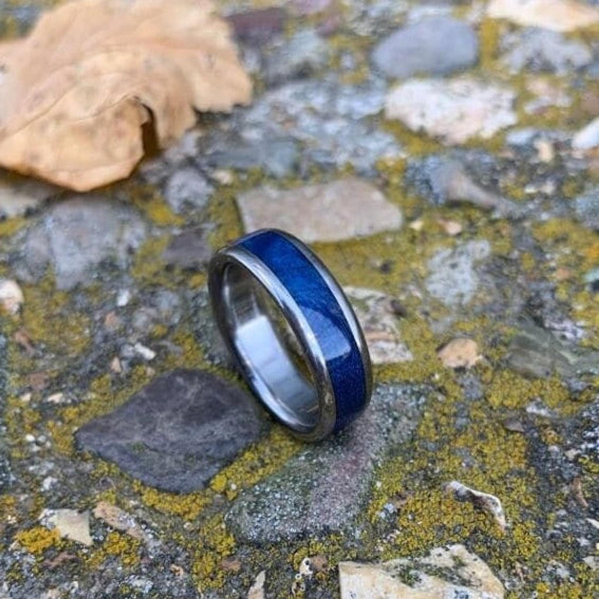 Titanium Ring with Blue Wood Inlay, Women's Wedding Band Made to Order