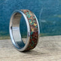 Fall Wedding Ring - Titanium Band with Red Goldstone and Yellow Jasper Inlay
