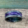 Purple Wedding Band, Stainless Steel Damascus Ring with Box Elder Inlay