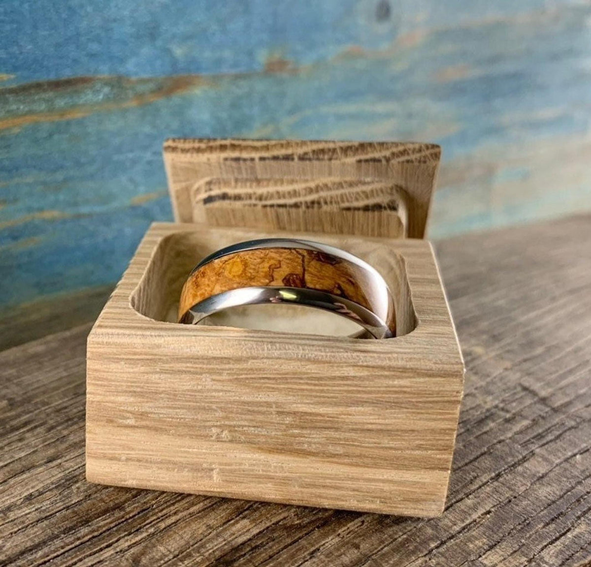 Mens Wedding Band -Titanium with Black Ash Burl Inlay - Custom Made Ring