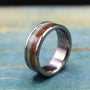Titanium Ring with Whiskey Barrel Wood and Opal Inlay - Custom Made Wedding Band