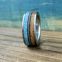 Western Wedding Ring -Titanium Band with Turquoise and Whiskey Barrel - Engraved