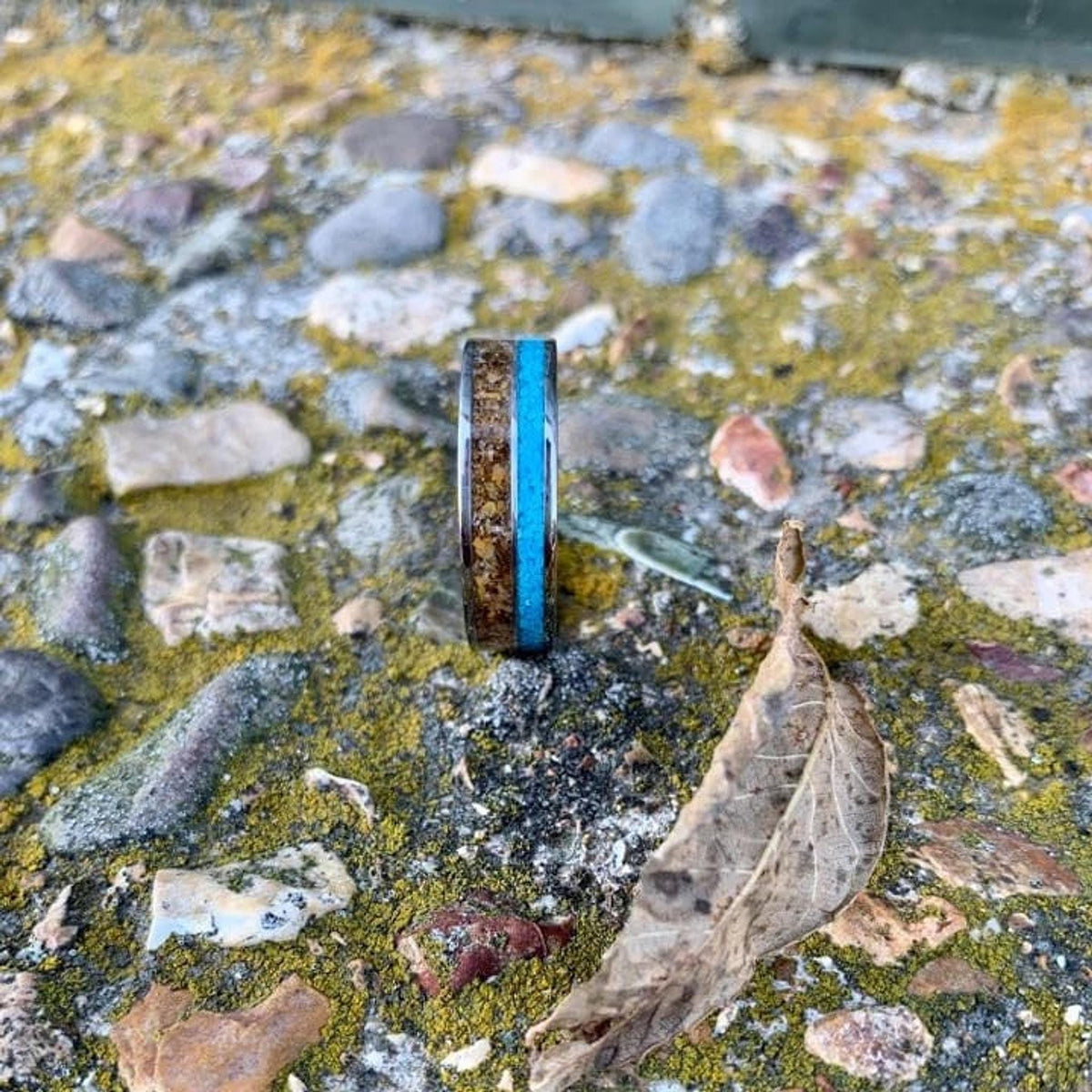 Men's Wedding Band, Titanium Ring with Tigers Eye and Turquoise Inlay