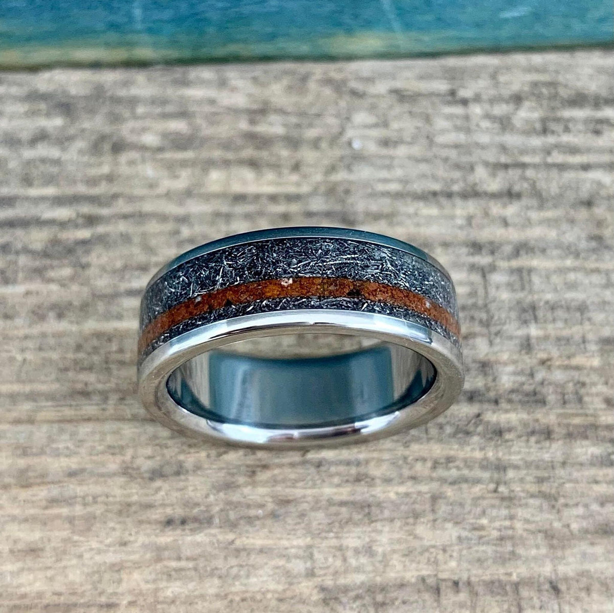 Meteorite Men's Titanium Ring with Martian Soil Inlay - Space Inspired Wedding Band