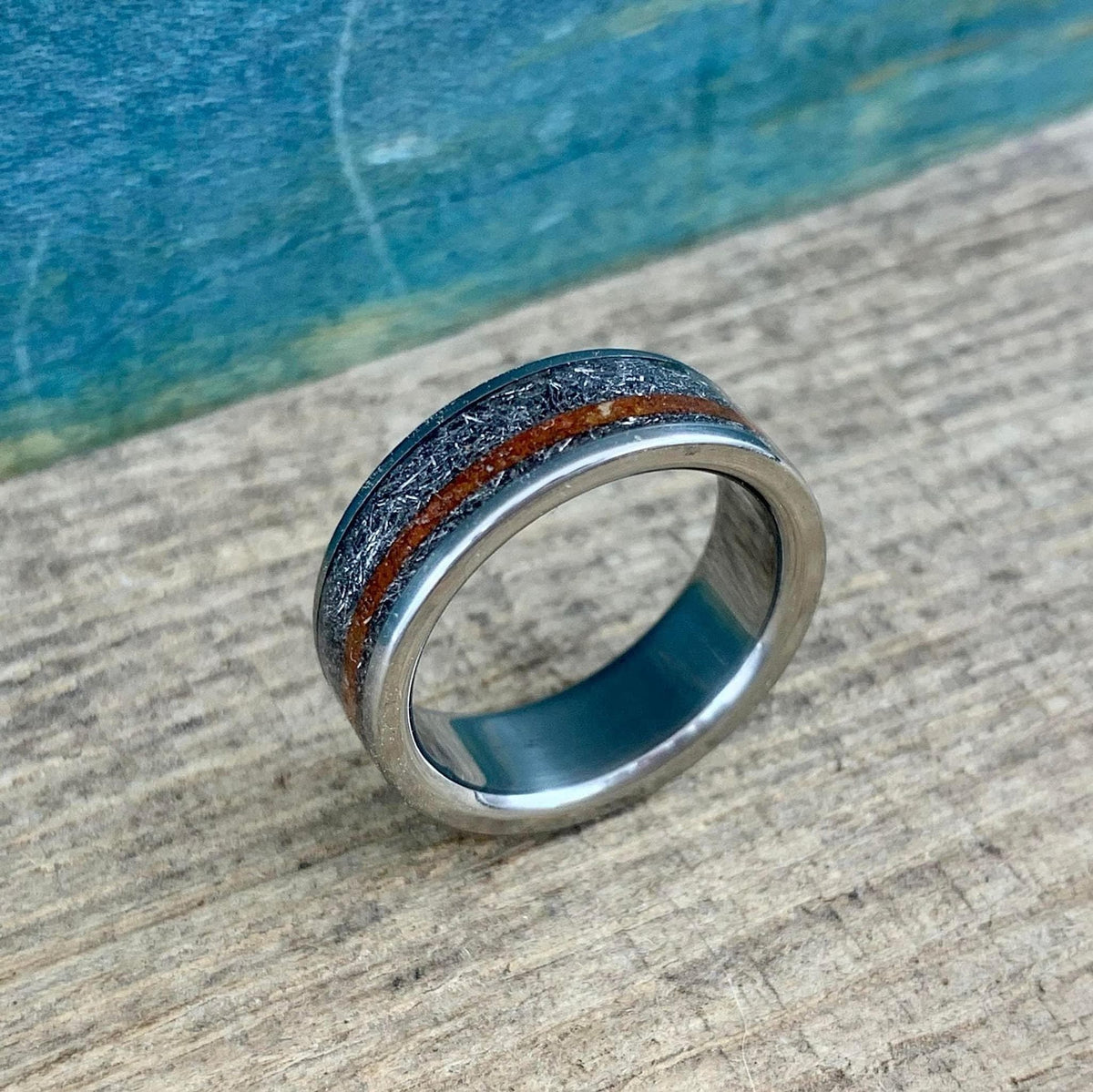 Meteorite Men's Titanium Ring with Martian Soil Inlay - Space Inspired Wedding Band