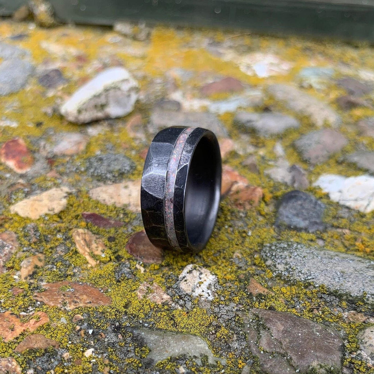 Men's Titanium Ring with White Fire Opal Inlay - Custom Wedding Band